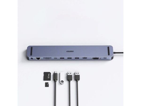 Choetech dokkingstasjon hub-adapter USB Type C 11in1 100W PD grå (HUB-M20)
