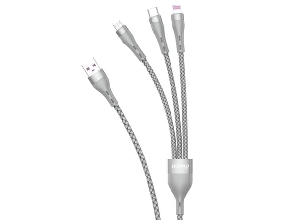 Dudao USB-kaapeli USB-A - USB-C + microUSB + Lightning 1,2 m harmaa (6973687242220)