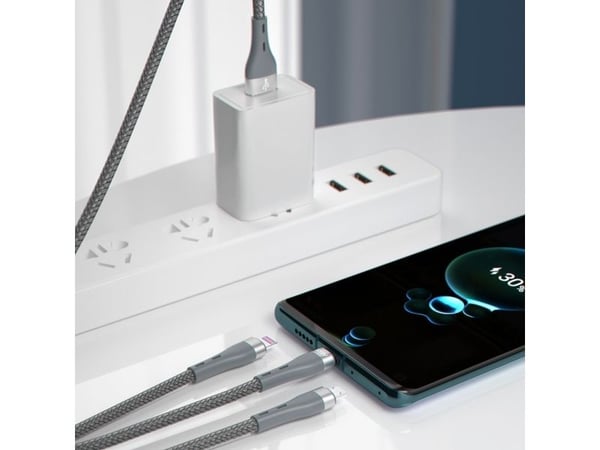 Dudao USB-kaapeli USB-A - USB-C + microUSB + Lightning 1,2 m harmaa (6973687242220)