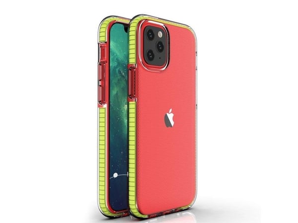 Spring Case klar TPU gel-beskyttelsesdeksel med fargerik ramme til iPhone 13 mini - gul