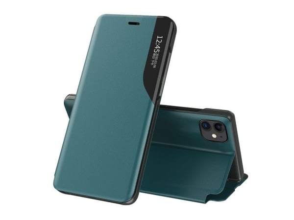 Eco Leather View Case elegant bokomslags-type etui med stativ til iPhone 13 Pro grønn