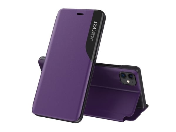 Eco Leather View Case elegant bokdeksel med stativ til iPhone 13 Pro - lilla