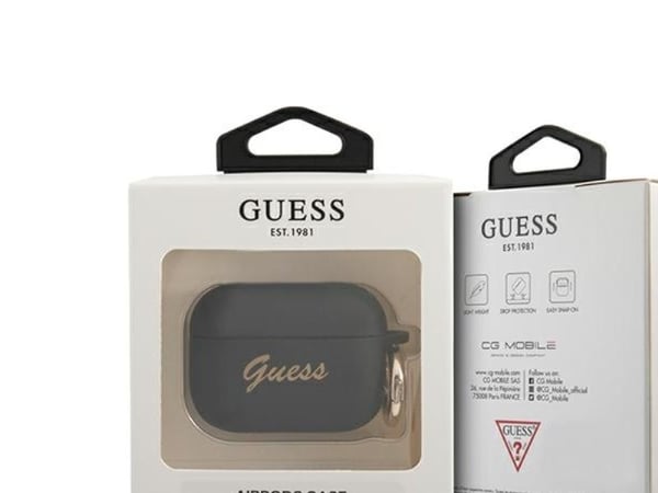 Hurtel Guess GUAPSSSK-skal till AirPods Pro - svart/svart silikon Vintage Script