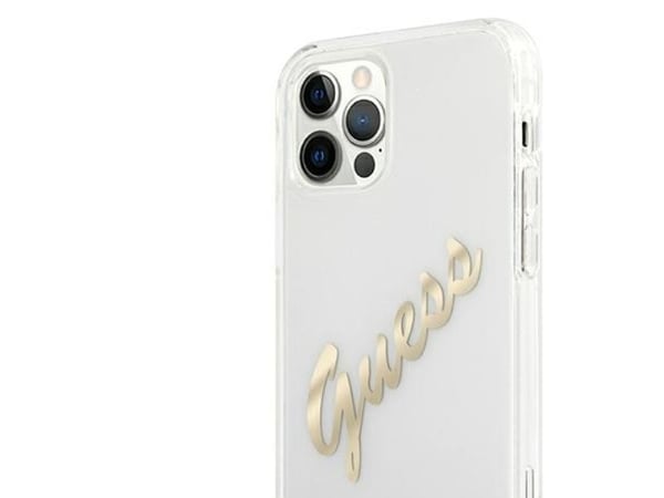 Guess GUHCP12LKTRSVGO iPhone 12 Pro Max 6,7" transparent hardcase Vintage Script Gold