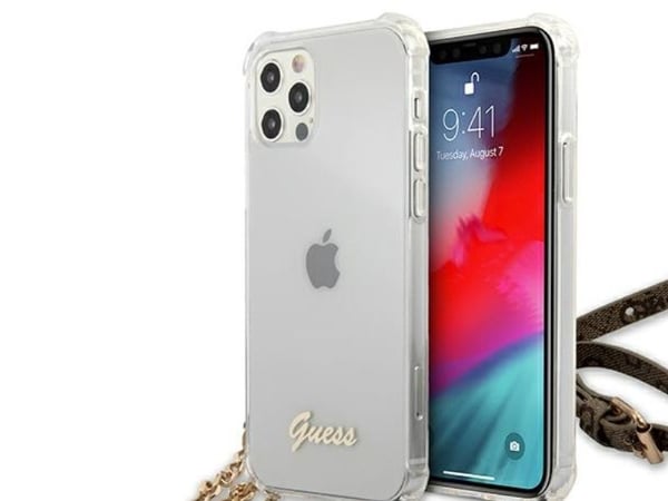 Guess GUHCP12MKC4GSGO iPhone 12/12 Pro 6,1" transparent hardcase 4G gullkjede
