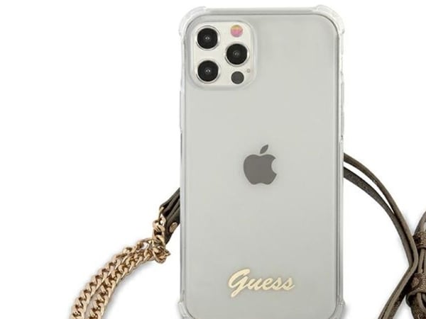 Guess GUHCP12MKC4GSGO iPhone 12/12 Pro 6,1" transparent hardcase 4G gullkjede