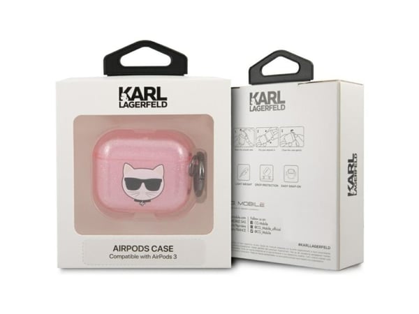 Karl Lagerfeld Glitter Choupette-fodral till AirPods 3 - rosa