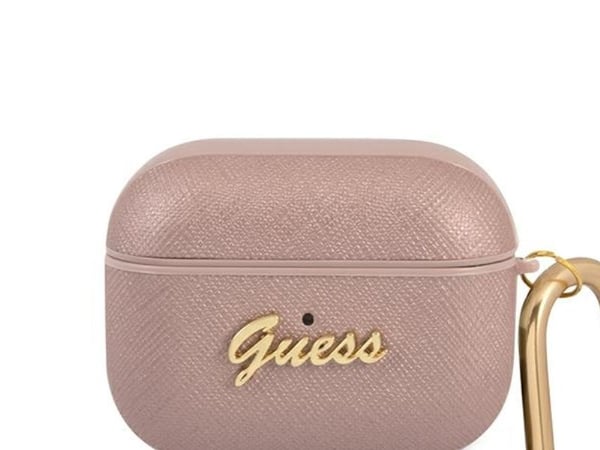 Guess GUAPSASMP AirPods Pro-skydd - rosa/rosa Saffiano Script Metal Collection
