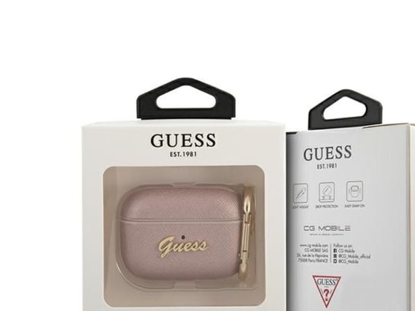Guess GUAPSASMP AirPods Pro-skydd - rosa/rosa Saffiano Script Metal Collection