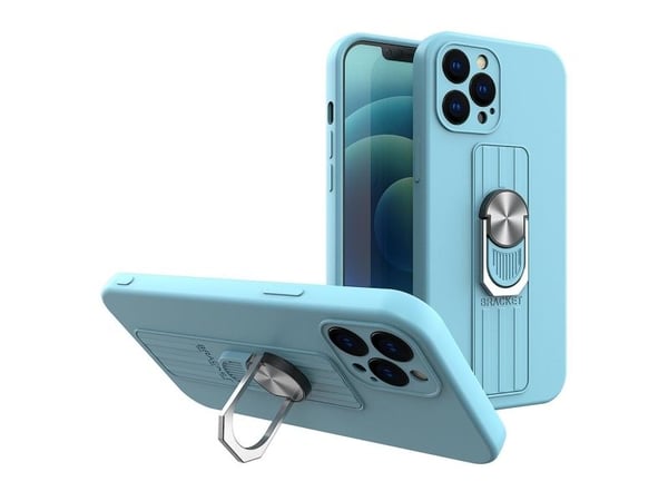 Ringcase i silikon med grepp och stativ för iPhone 12 mini - ljusblå