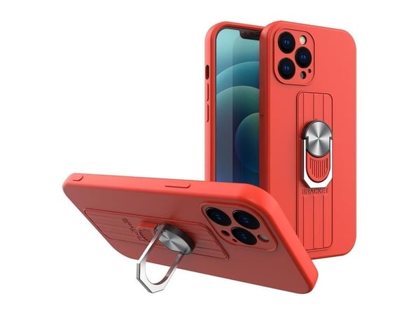 Hurtel Ring Case silikoni kotelo sormi ote ja jalusta iPhone 12 Pro punainen
