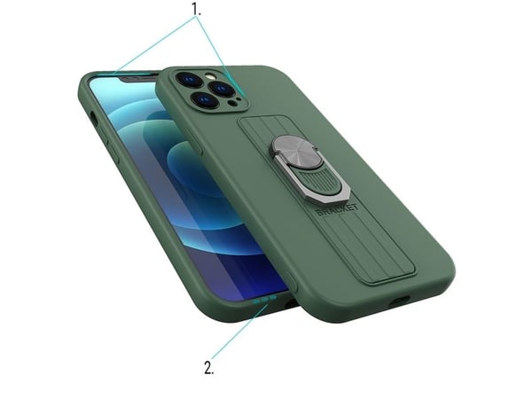 Hurtel Ring Case silikondeksel med fingerholder og stativ for iPhone 12 Pro Max brun