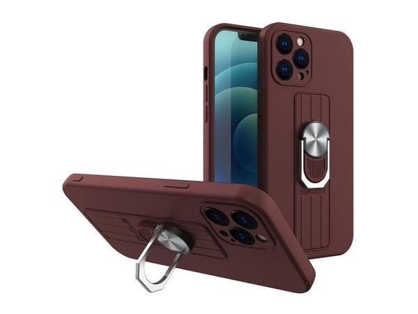 Ring Case silikonetui med fingergrep og stativ til Samsung Galaxy A42 5G - brun
