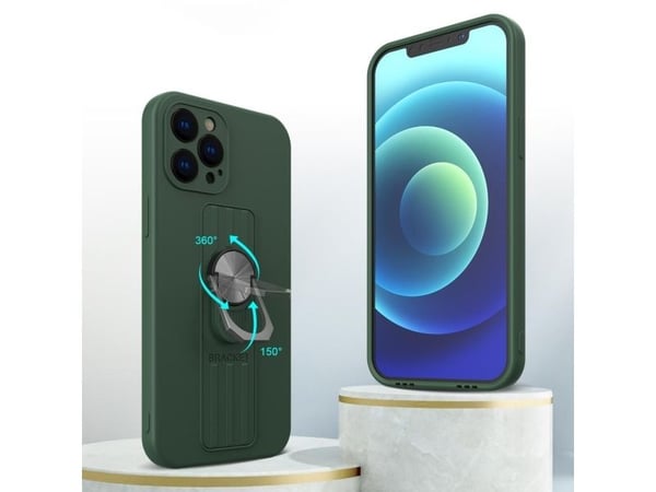 Ring case silikonetui med fingergrep og stativ til Samsung Galaxy A22 4G - brun