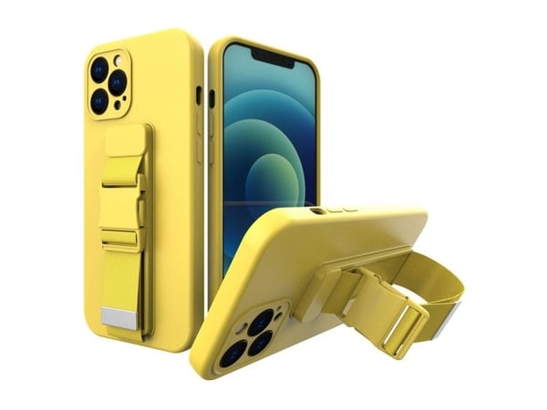 Hengslet rem-deksel gel-deksel med lanyard-kjederom Samsung Galaxy A22 5G - gul
