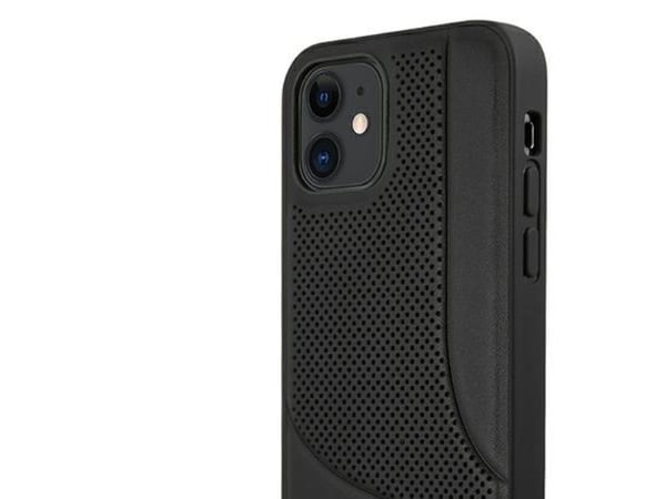Mercedes perforert lærdeksel til iPhone 12 mini - Svart