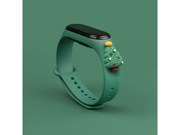 Xmas-reim til Xiaomi Mi Band 3 / 4 - jule-silikonreim med juletre - mørkegrønn