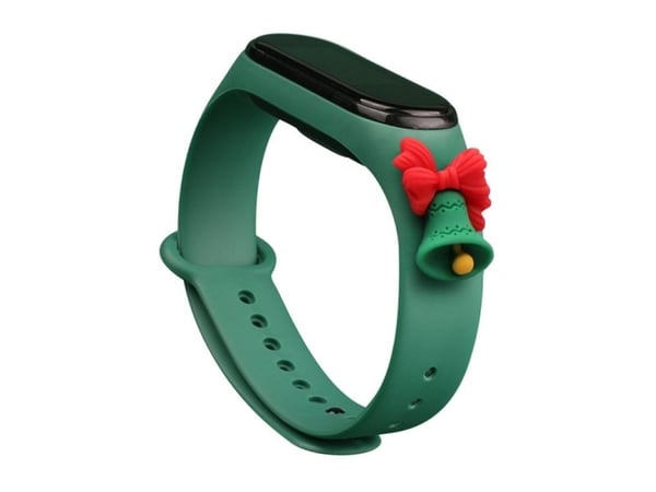 Justerem til Xiaomi Mi Band 3 / 4 - jule silikonarmbånd med bjelle - mørkegrønn