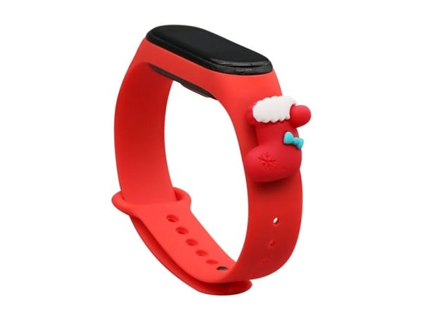 Strap Xmas til Xiaomi Mi Band 3 / 4 - julesilikonreim med sokk - rød