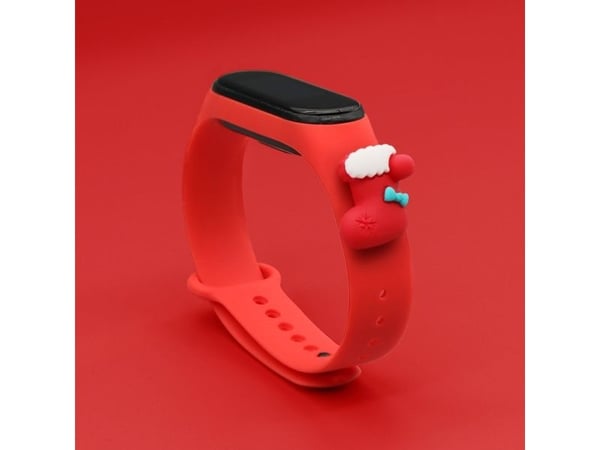 Strap Xmas til Xiaomi Mi Band 3 / 4 - julesilikonreim med sokk - rød
