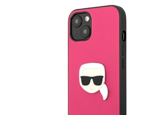 Karl Lagerfeld lær ikonisk Karl's Head metall-etui til iPhone 13 mini - rosa