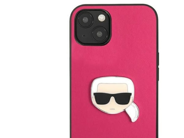 Karl Lagerfeld lær ikonisk Karl's Head metall-etui til iPhone 13 mini - rosa