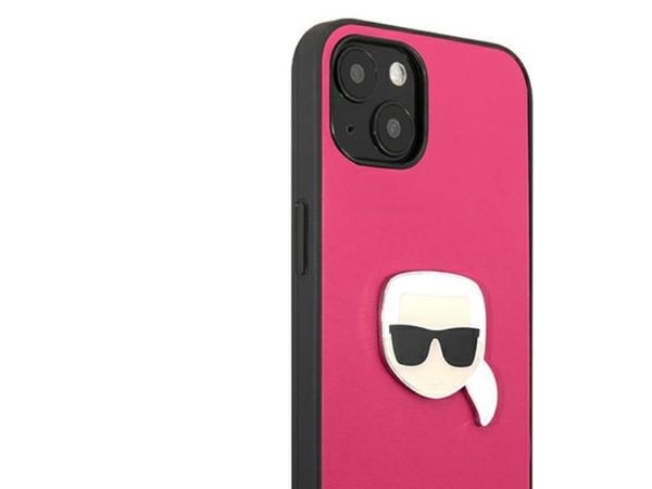 Karl Lagerfeld lær ikonisk Karl's Head metall-etui til iPhone 13 mini - rosa