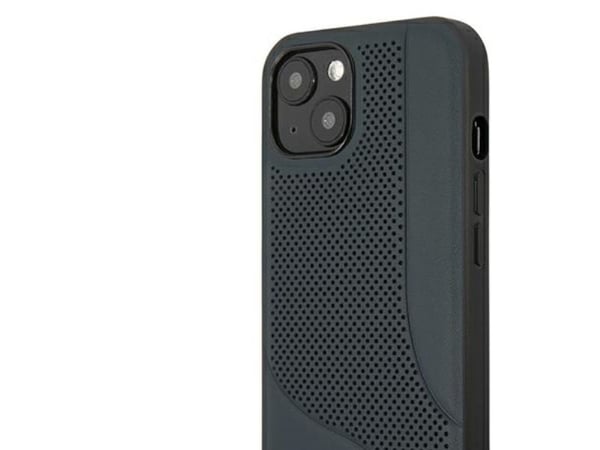 Mercedes lær perforert område-deksel til iPhone 13 mini - marineblå