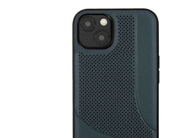 Mercedes lær perforert område-deksel til iPhone 13 mini - marineblå