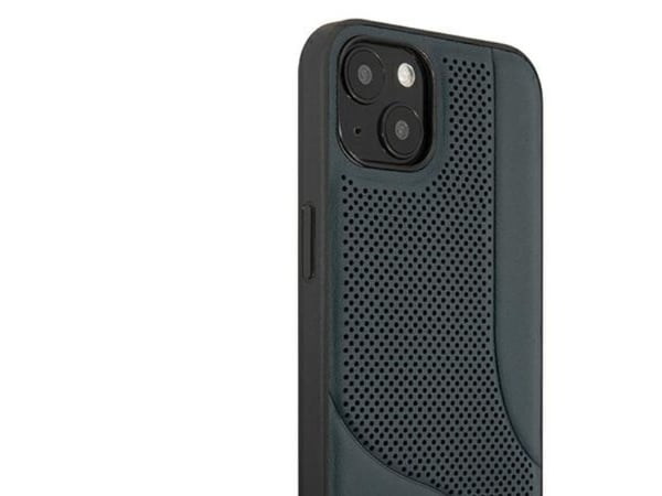 Mercedes lær perforert område-deksel til iPhone 13 mini - marineblå