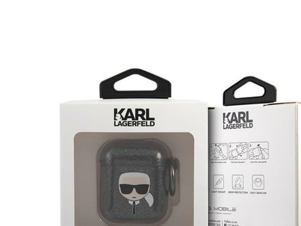 Karl Lagerfeld Glitter Karl's Head-etui til AirPods 1/2 - svart