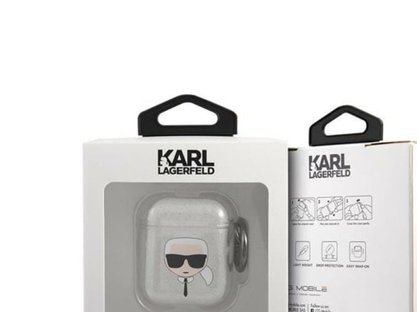 Karl Lagerfeld KLA2UKHGS AirPods deksel sølv/sølv Glitter Karl`s Head