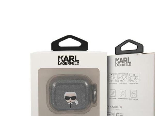 Karl Lagerfeld KLA3UKHGK AirPods 3 suojus musta/musta Glitter Karl`s Head