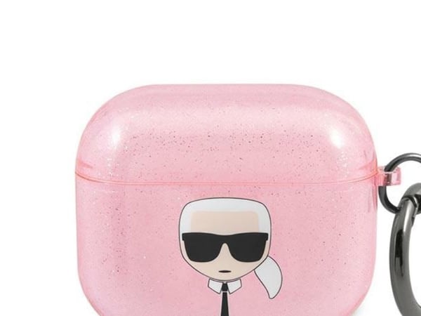 Karl Lagerfeld Glitter Karl's Head-skal till AirPods 3 - rosa