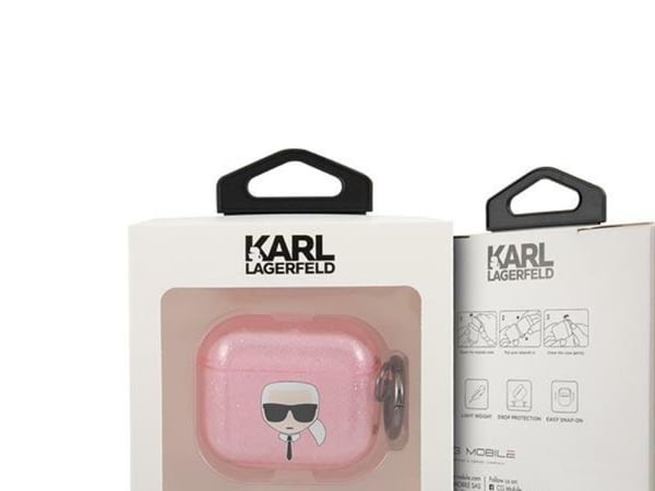 Karl Lagerfeld Glitter Karl's Head-skal till AirPods 3 - rosa