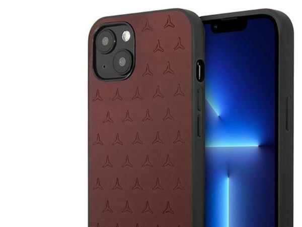 Mercedes Mercedes Mercedes MEHCP13SPSQRE iPhone 13 mini 5,4 tuuman punainen / punainen kova kotelo, nahkainen tähtikuvioinen