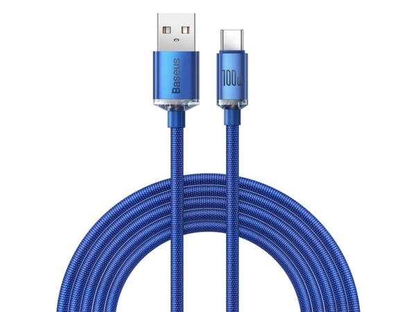Baseus Crystal Shine USB-C-kaapeli, 100W, 2m (sininen)