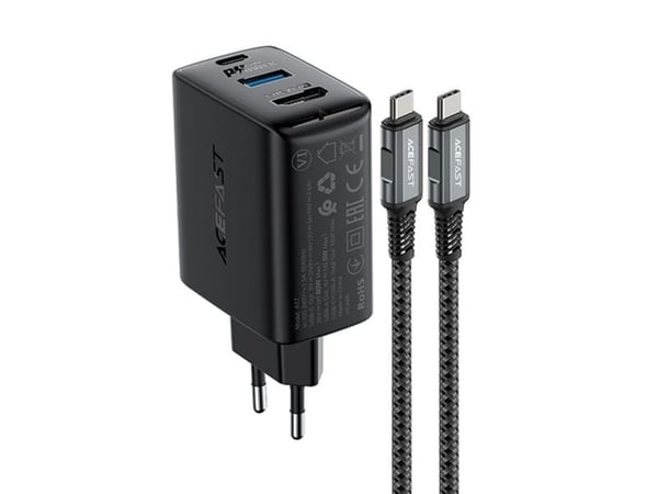 Acefast 2-i-1-laddare GaN 65W USB Type C / USB, HDMI-adapter HDMI-adapter 4K 60Hz (set med kabel) svart (A17 black)