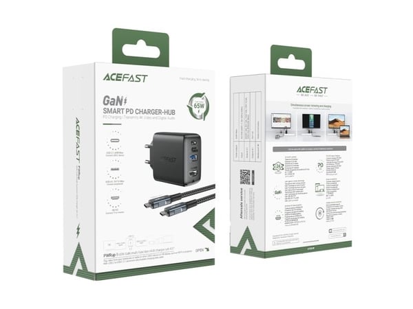 Acefast 2-i-1-laddare GaN 65W USB Type C / USB, HDMI-adapter HDMI-adapter 4K 60Hz (set med kabel) svart (A17 black)