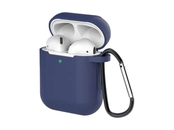 Etui til AirPods 2 / AirPods 1 i silikon soft case til hodetelefoner + nøkkelring karabin anheng blå (etui D)
