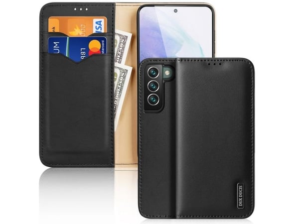 Dux Ducis Hivo läder flipcover äkta läder plånbok för kort och dokument Samsung Galaxy S22+ (S22 Plus) svart