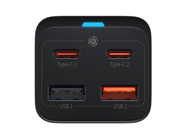 Baseus - Strömadapter - GaN3 Pro - 65 Watt - 3 A - PD, QC, AFC - 4 utdatakontakter (2 x USB-C, 2 x USB) - på kabel: USB-C - svart