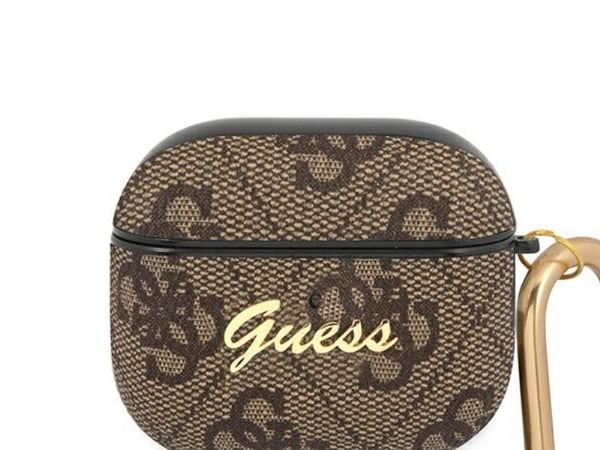 Kuulokkeet GUA34GSMW Guess 4G Script PC/PU silikoni kuuloke Apple Airpods 3 ruskea