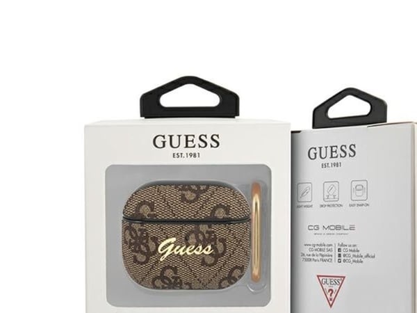 Kuulokkeet GUA34GSMW Guess 4G Script PC/PU silikoni kuuloke Apple Airpods 3 ruskea