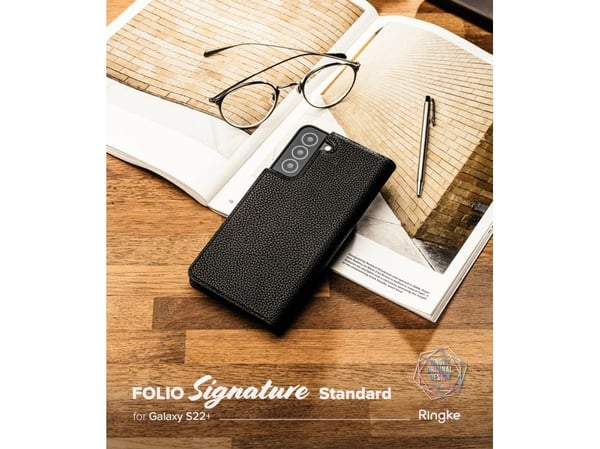 Ringke Folio Signature flip-lærdeksel til Samsung Galaxy S22 + (S22 Plus) – svart (FSS118R262)