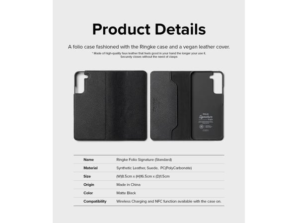 Ringke Folio Signature flip-lærdeksel til Samsung Galaxy S22 + (S22 Plus) – svart (FSS118R262)