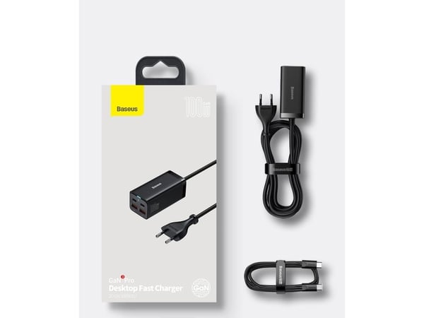 Baseus laturi Baseus GaN3 Pro 2xUSB-C + 2xUSB seinälaturi, 100W (musta)
