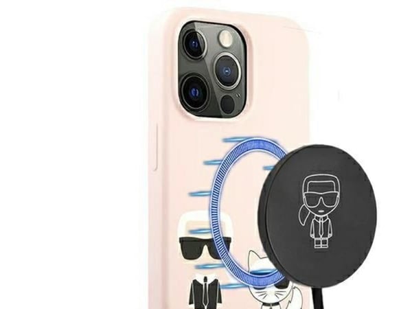 Karl Lagerfeld silikondeksel Ikonik Karl&Choupette MagSafe til iPhone 13 Pro Max - lys rosa