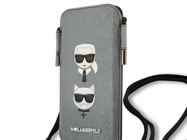 Hurtel Karl Lagerfeld Saffiano Ikonik Karl&Choupette handväska 6,7" - Grå