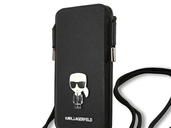 Karl Lagerfeld Saffiano Ikonik Karl 6,7" handväska - svart